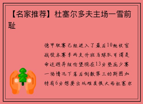 【名家推荐】杜塞尔多夫主场一雪前耻